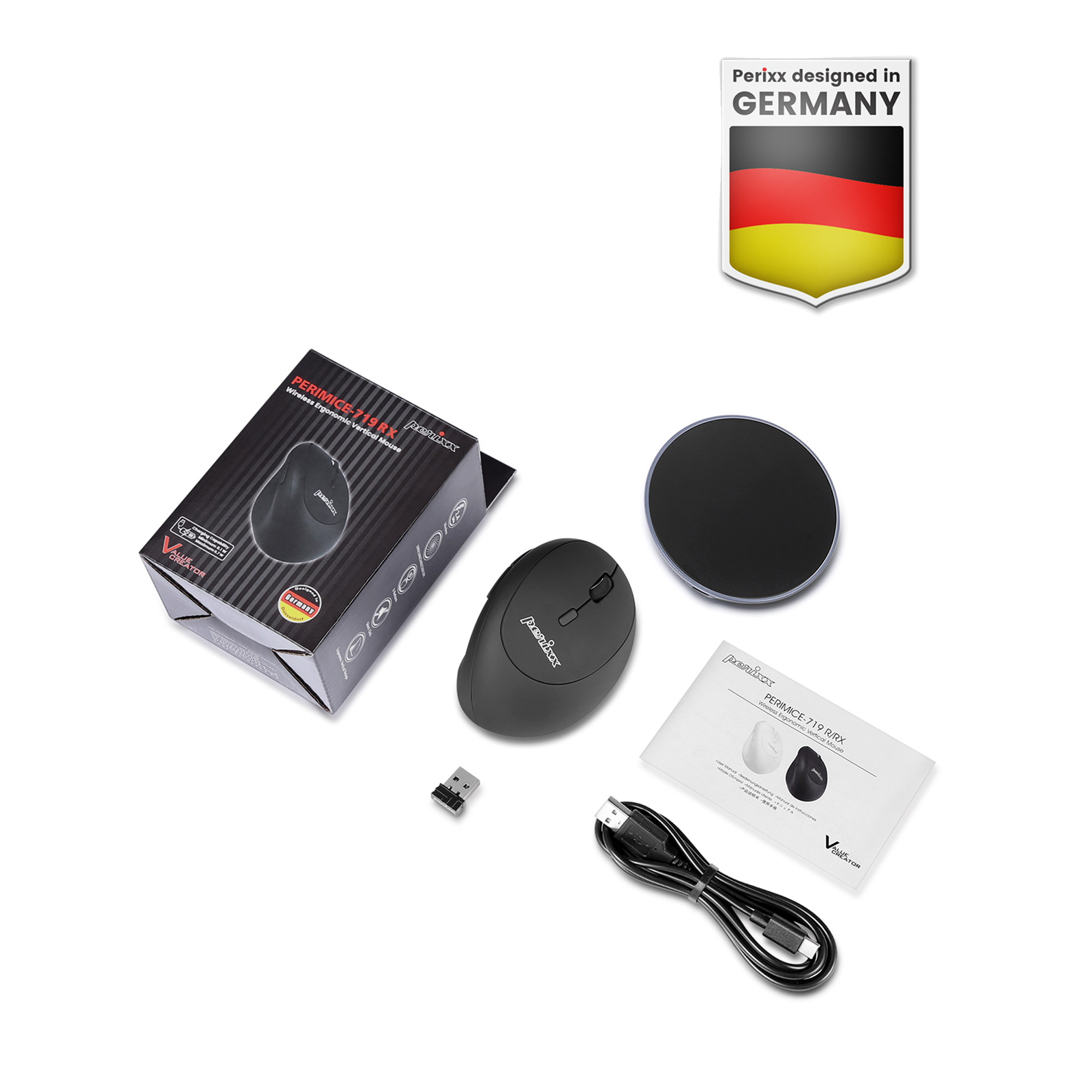 Perixx PERIMICE-719RX kabellose wiederaufladbare vertikale Maus