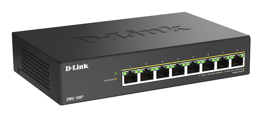 D-Link DMS 108P - Switch - unmanaged - 8 x 10/100/1000/2.5G - Desktop - PoE+ (230 W)