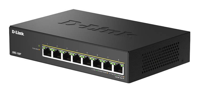 D-Link DMS 108P - Switch - unmanaged - 8 x 10/100/1000/2.5G - Desktop - PoE+ (230 W)