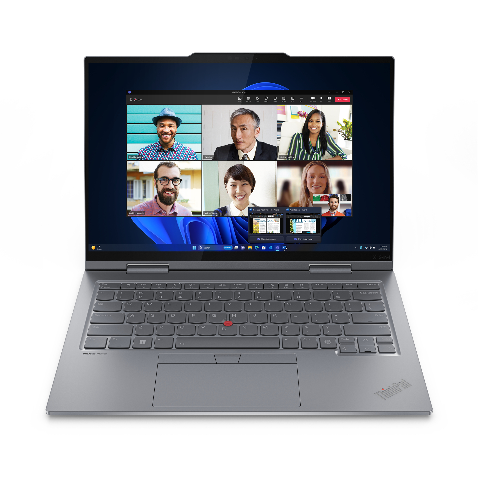 Lenovo ThinkPad X1 2-in-1 Intel Core Ultra 7 155U Hybride (2-en-1) 35,6 cm (14) cran tactile WUXGA 32 Go LPDDR5x-SDRAM 1 To SSD Wi-Fi 6E (802.11ax) Windows 11 Pro Gris