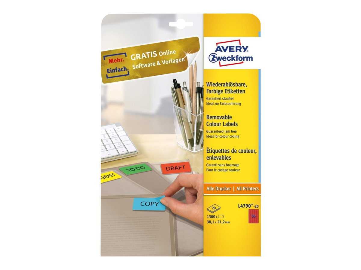 Avery Zweckform Avery - Entfernbarer Klebstoff - Rot - 38.1 x 21.2 mm 1300 Etikett(en) (20 Bogen x 65)