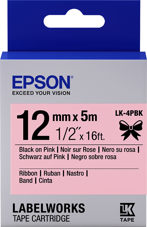 Epson Label Cartridge Satin Ribbon LK-4PBK Black/Pink 12mm (5m)