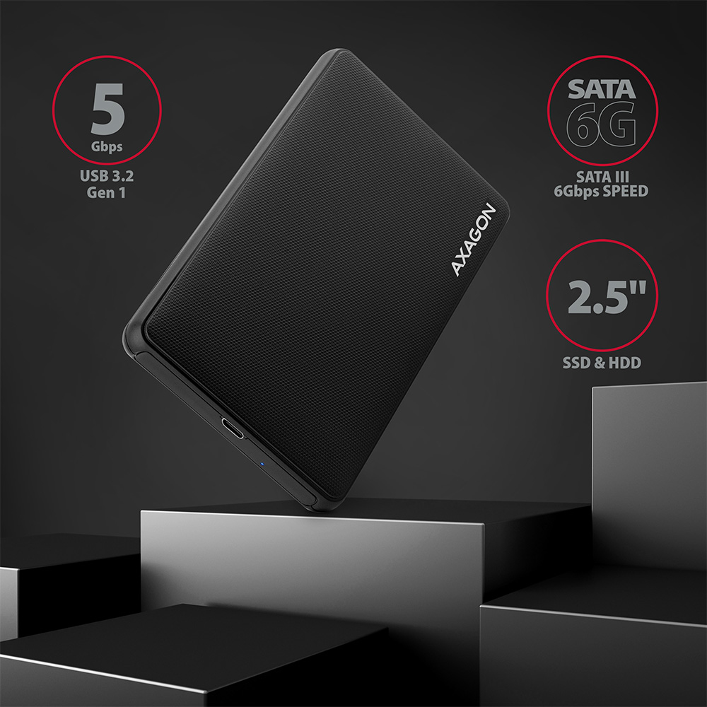 AXAGON EE25-SLC - HDD / SSD-Gehuse - 2.5 Zoll - Serial ATA III - 6 Gbit/s - USB Anschluss - Schwarz