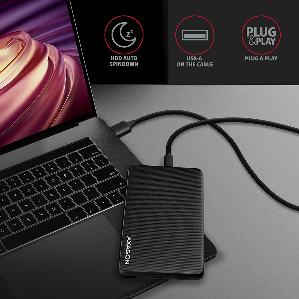 AXAGON EE25-SLC - HDD / SSD-Gehuse - 2.5 Zoll - Serial ATA III - 6 Gbit/s - USB Anschluss - Schwarz