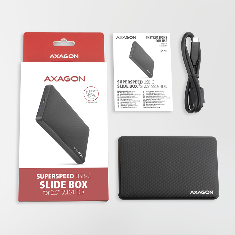 AXAGON EE25-SLC - HDD / SSD-Gehuse - 2.5 Zoll - Serial ATA III - 6 Gbit/s - USB Anschluss - Schwarz