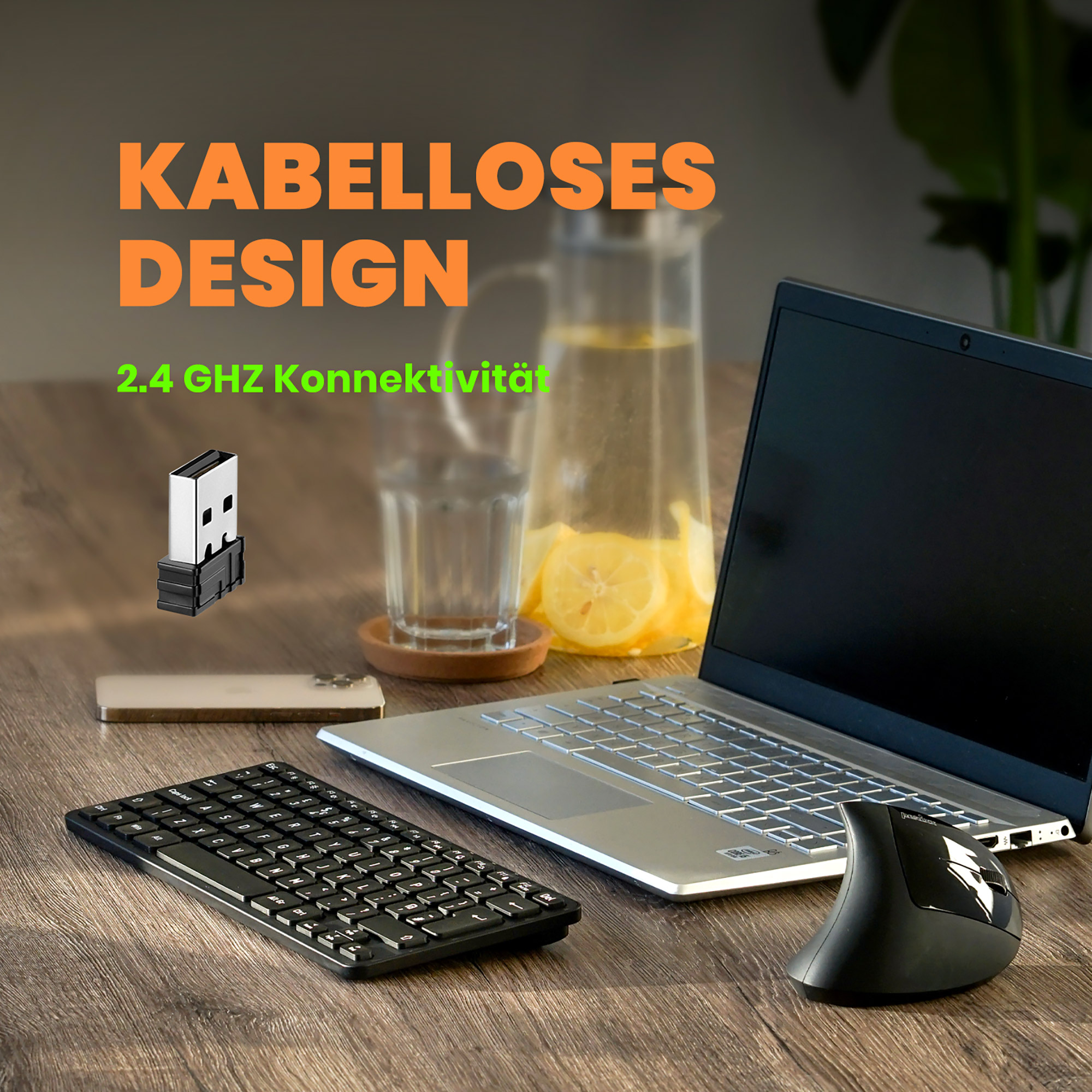 Perixx PERIBOARD-732B DE keyboard RF Wireless + USB QWERTZ German Black