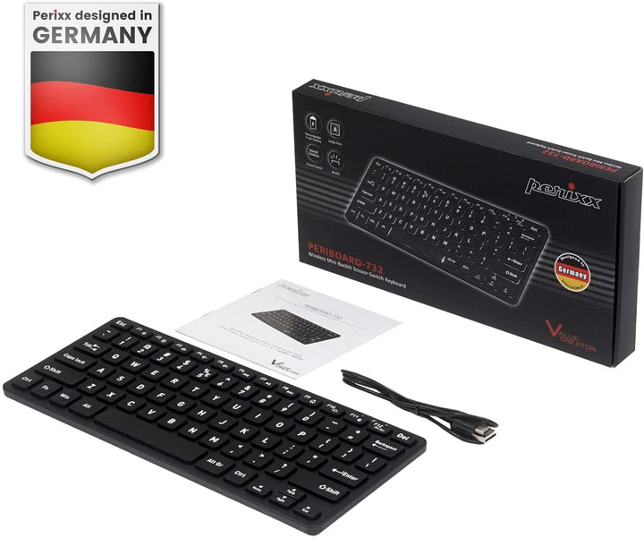 Perixx PERIBOARD-732B DE keyboard RF Wireless + USB QWERTZ German Black