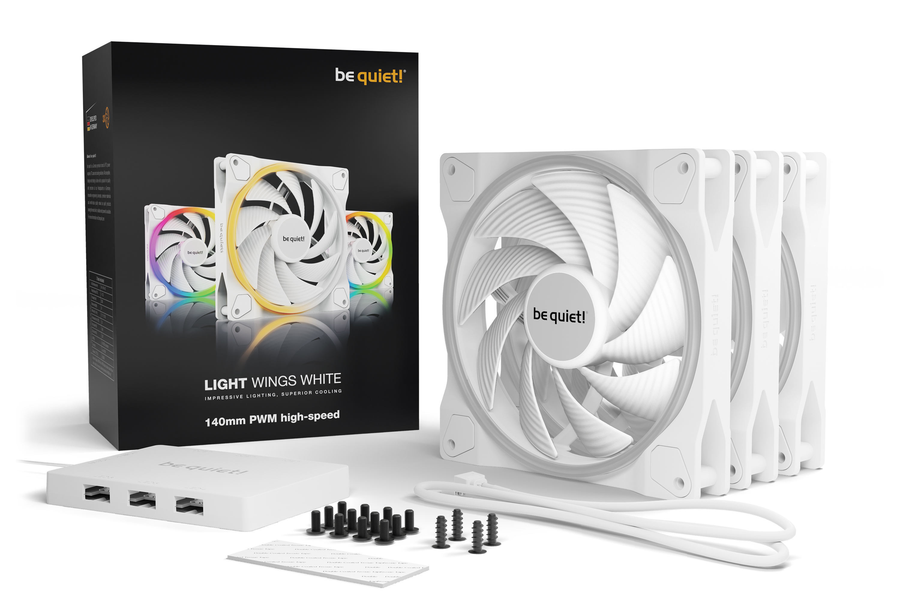 be quiet! Light Wings White | 140mm PWM high-speed Triple-Pack Case per computer Ventilatore 14 cm Bianco 3 pz