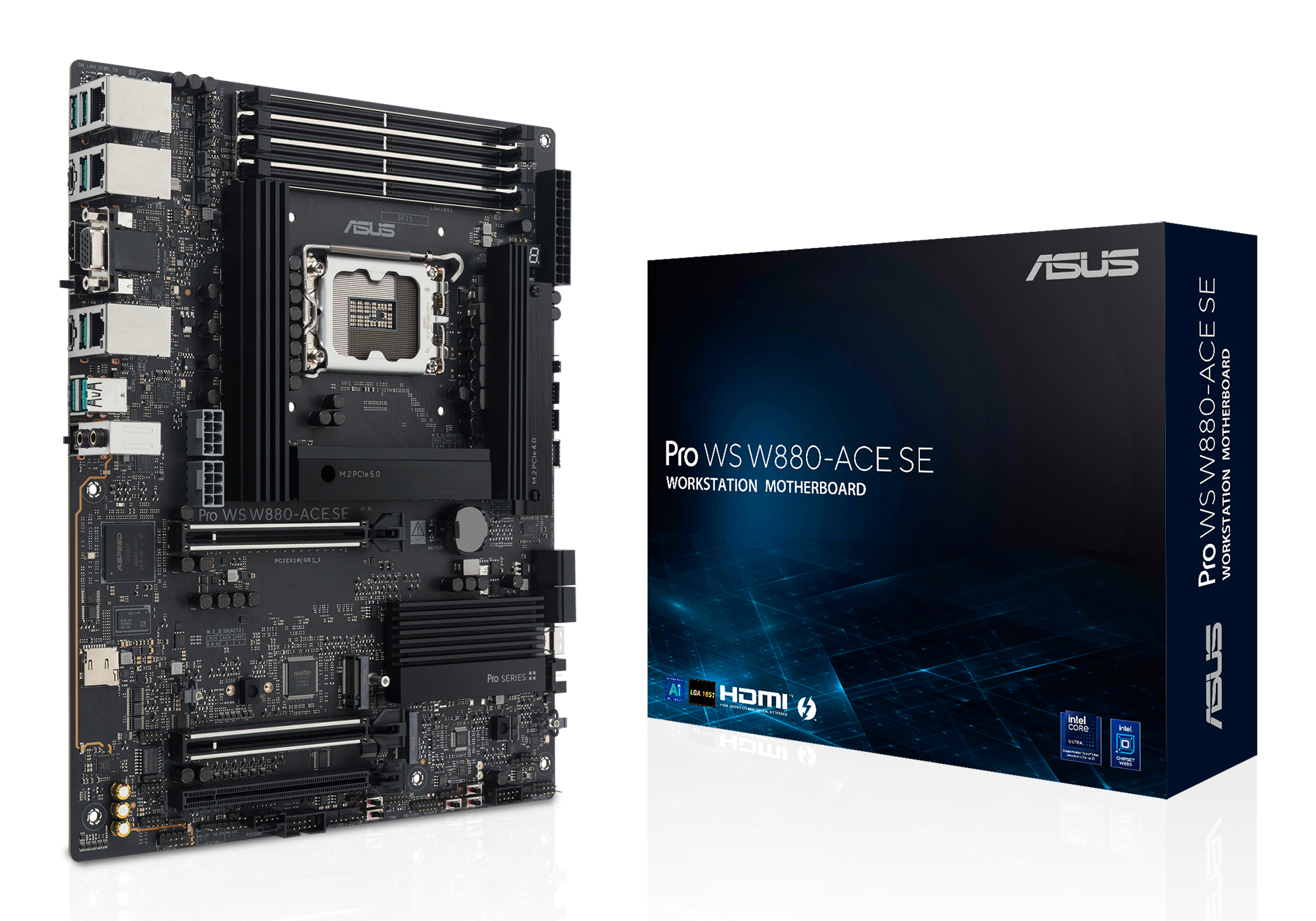 ASUS Pro WS W880-ACE SE - Motherboard - ATX - LGA1851-Sockel - W880 Chipsatz - USB4, USB 3.2 Gen 2x2, USB 3.2 Gen 2, USB 3.2 Gen 1 - 2 x 2.5 Gigabit LAN, Gigabit LAN - Onboard-Grafik - HD Audio (8-Kanal)