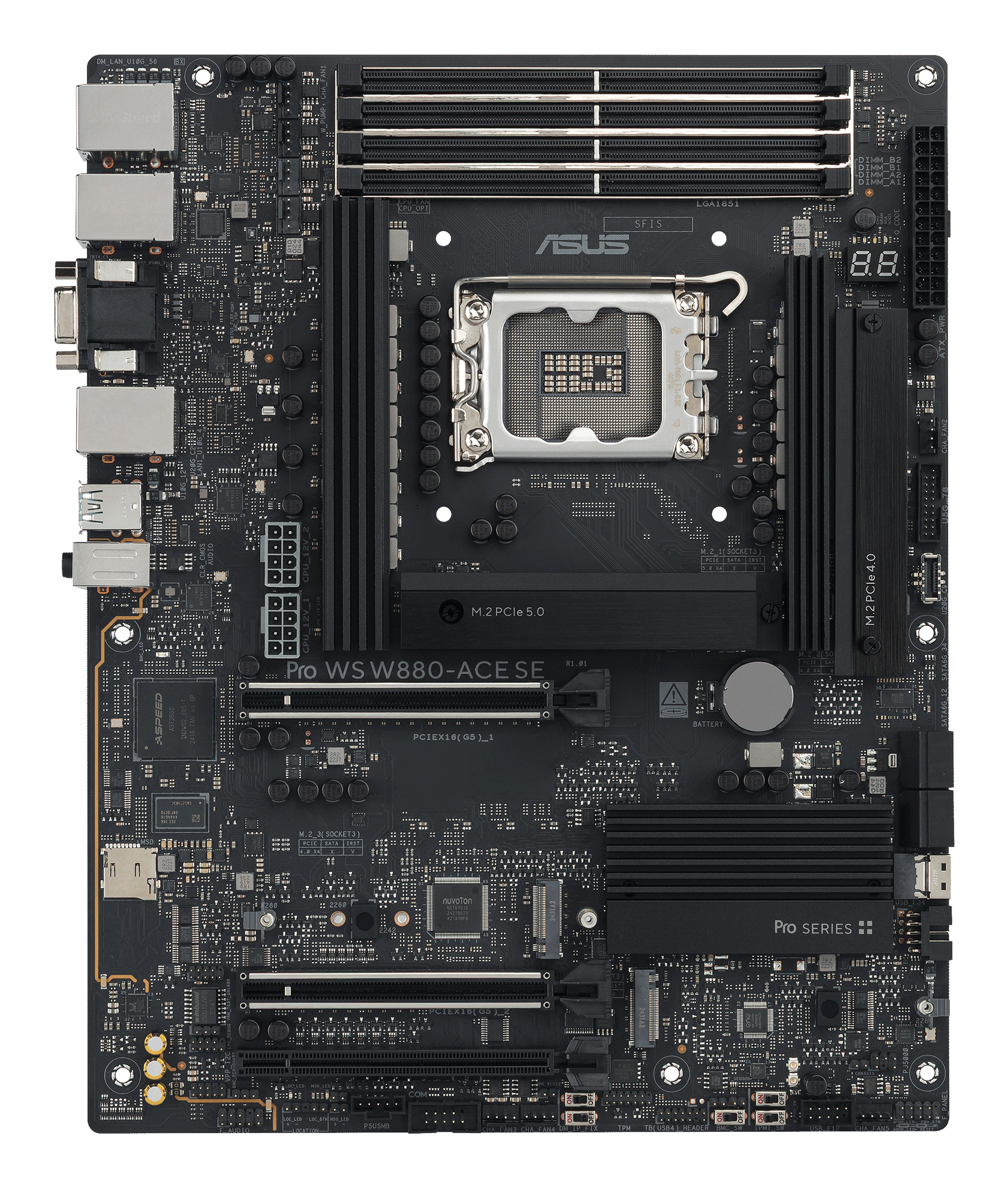 ASUS Pro WS W880-ACE SE - Motherboard - ATX - LGA1851-Sockel - W880 Chipsatz - USB4, USB 3.2 Gen 2x2, USB 3.2 Gen 2, USB 3.2 Gen 1 - 2 x 2.5 Gigabit LAN, Gigabit LAN - Onboard-Grafik - HD Audio (8-Kanal)