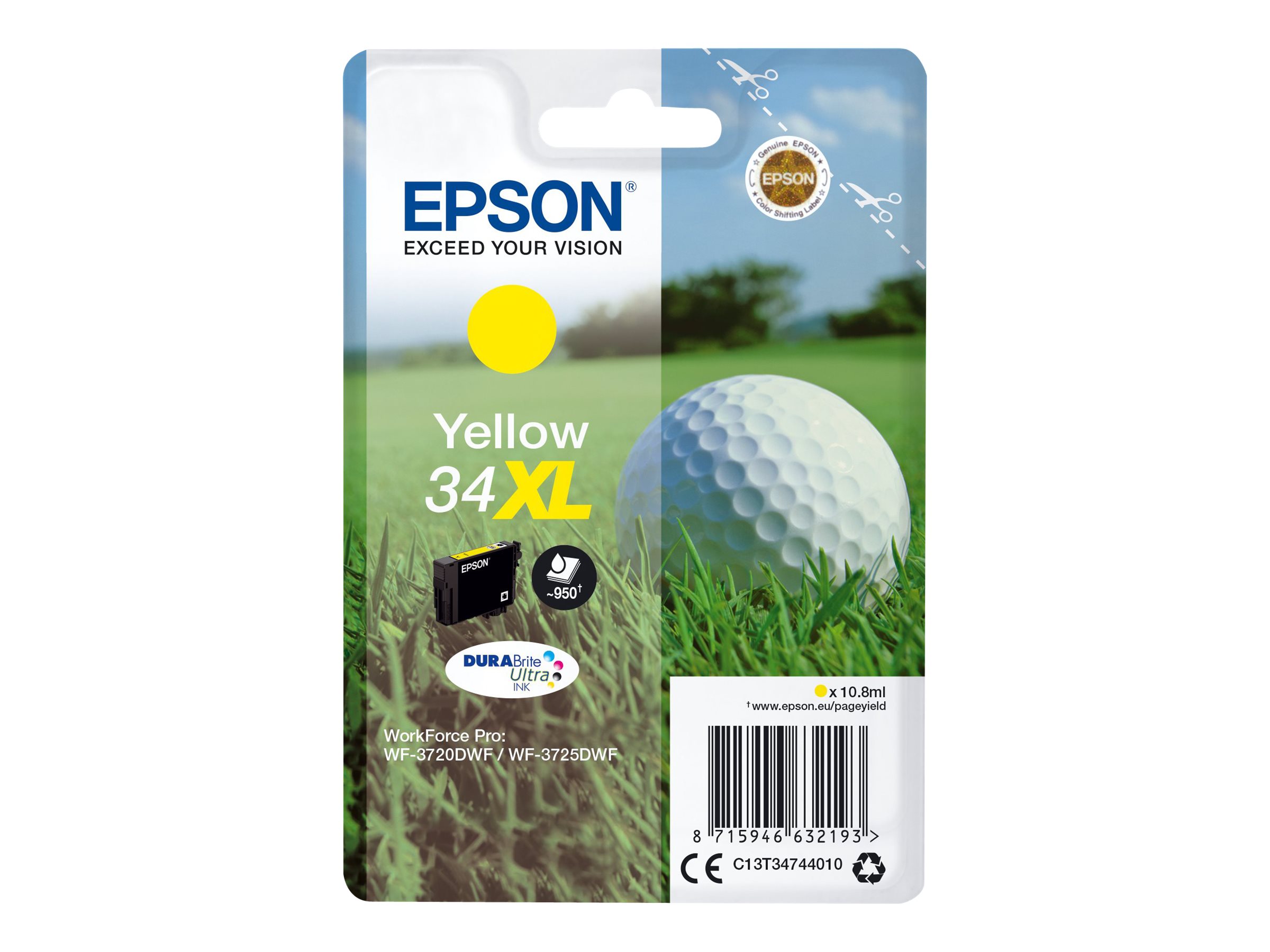 Epson Golf ball Singlepack Yellow 34XL DURABrite Ultra Ink