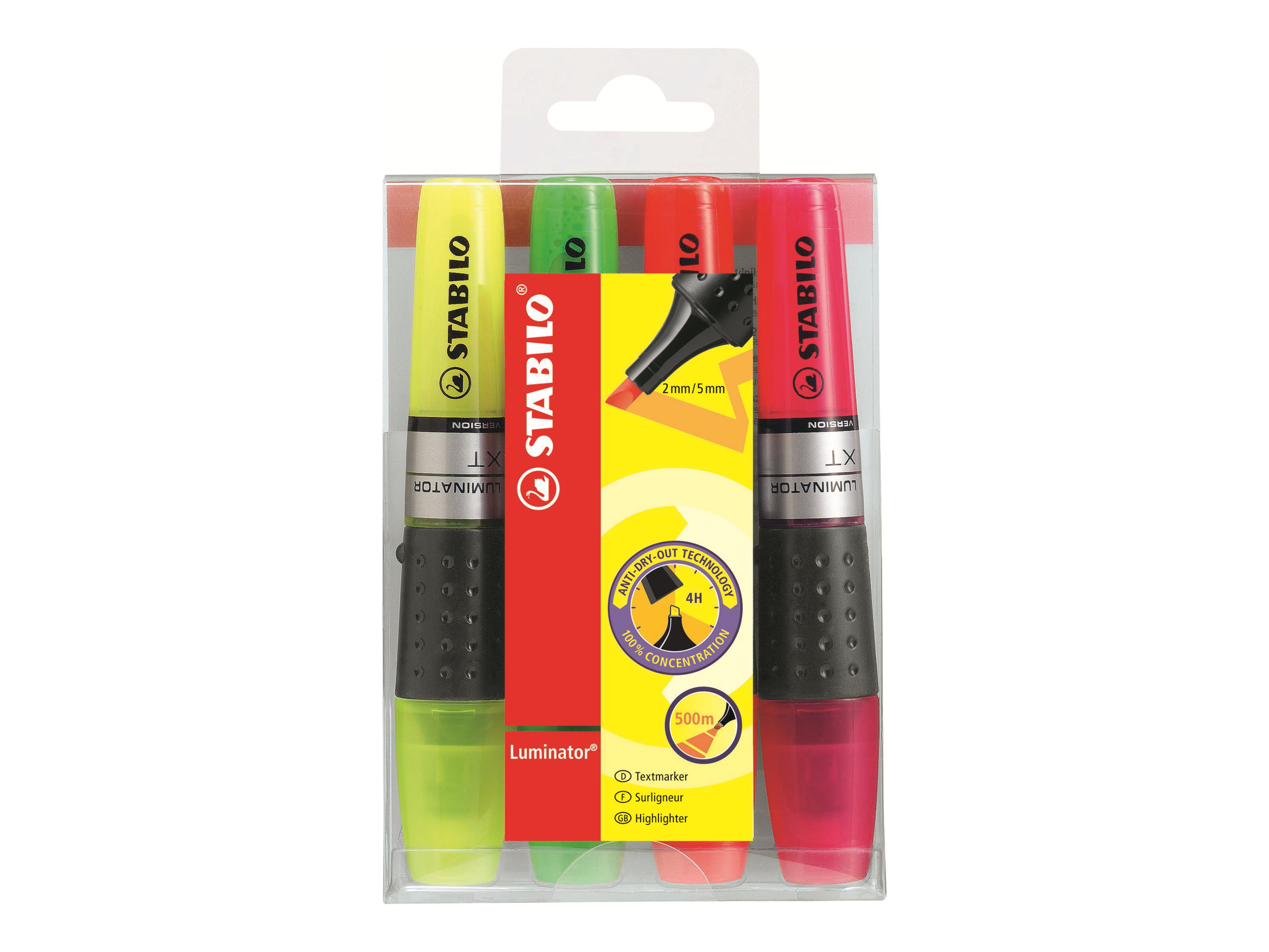 STABILO LUMINATOR - Textmarker - fluoreszierend orange, fluoreszierend gelb, fluoreszierend gr�n, fluoreszierend rosa - wasserbasierte Tinte - 2-5 mm (Packung mit 4)