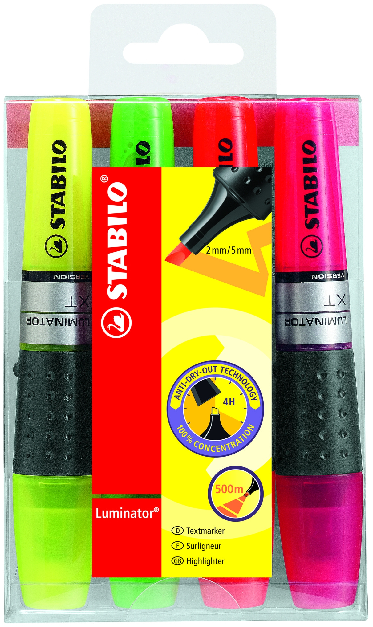 STABILO LUMINATOR - Textmarker - fluoreszierend orange, fluoreszierend gelb, fluoreszierend gr�n, fluoreszierend rosa - wasserbasierte Tinte - 2-5 mm (Packung mit 4)
