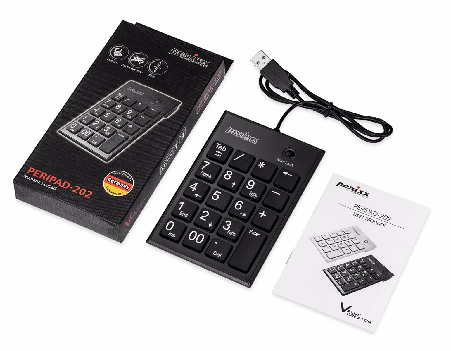 Perixx PERIPAD-202U numeric keypad Universal USB Black