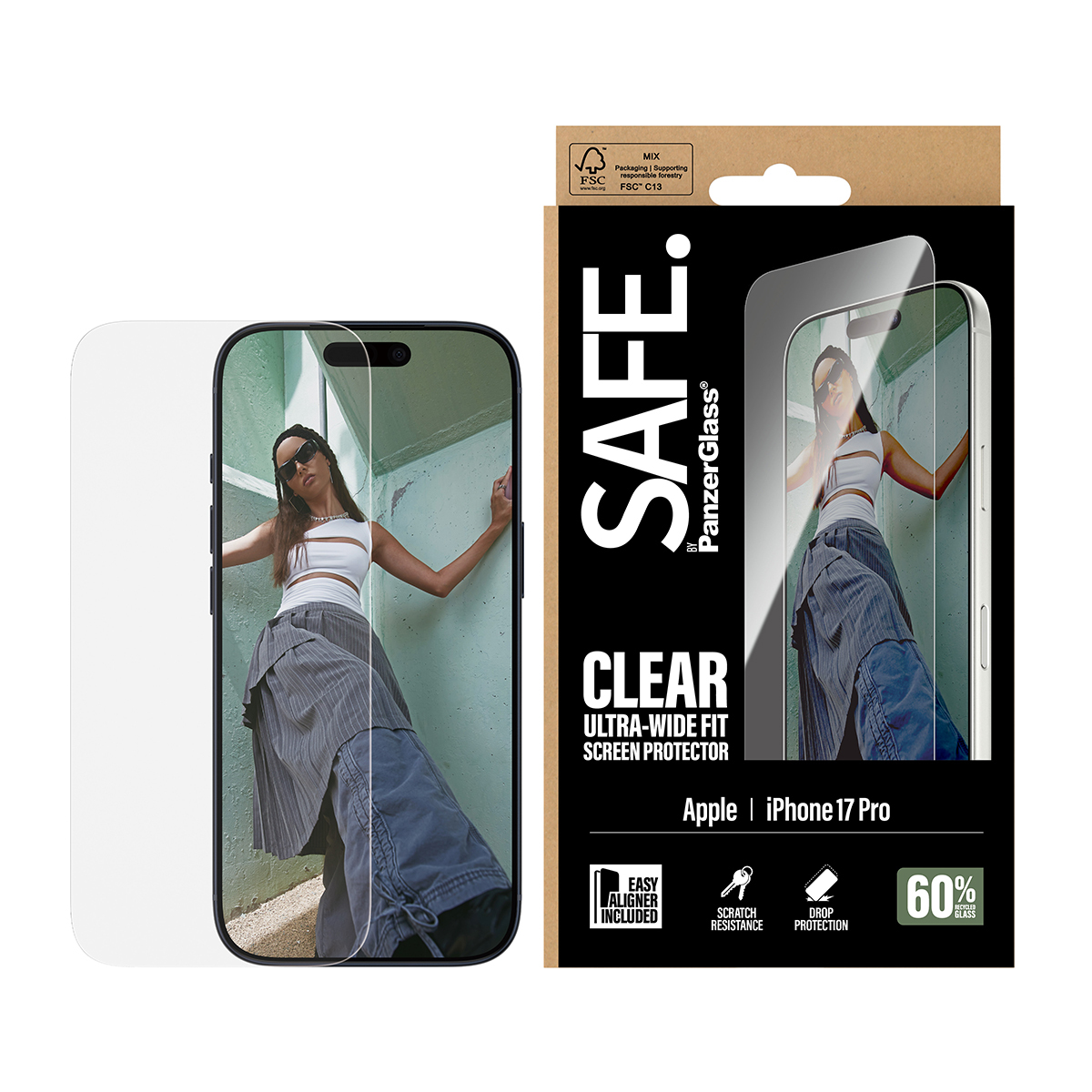 PanzerGlass SAFE. Screen Protector iPhone 17 Pro Ultra-Wide Fit w. EasyAligner