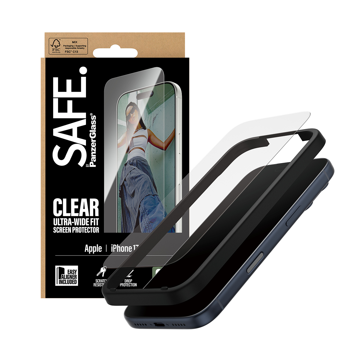 PanzerGlass SAFE. Screen Protector iPhone 17 Pro Ultra-Wide Fit w. EasyAligner