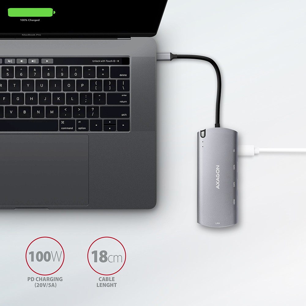 Axagon HMC-6M2 replicatore di porte e docking station per laptop USB 3.2 Gen 1 (3.1 Gen 1) Type-C Alluminio