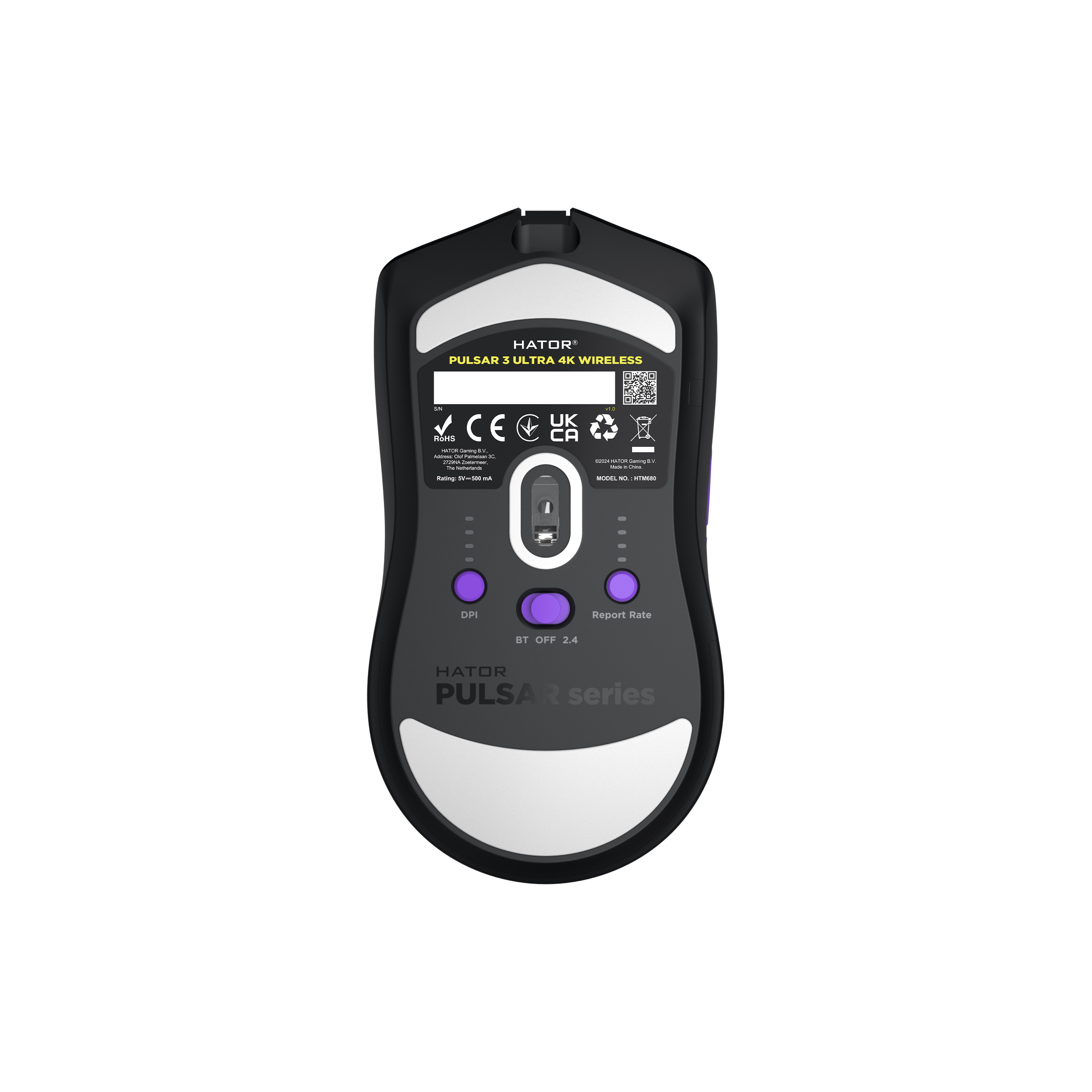 HATOR Pulsar 3 ULTRA 4K Wireless mouse Gaming Mano destra RF Wireless + Bluetooth + USB Type-A Ottico 30000 DPI