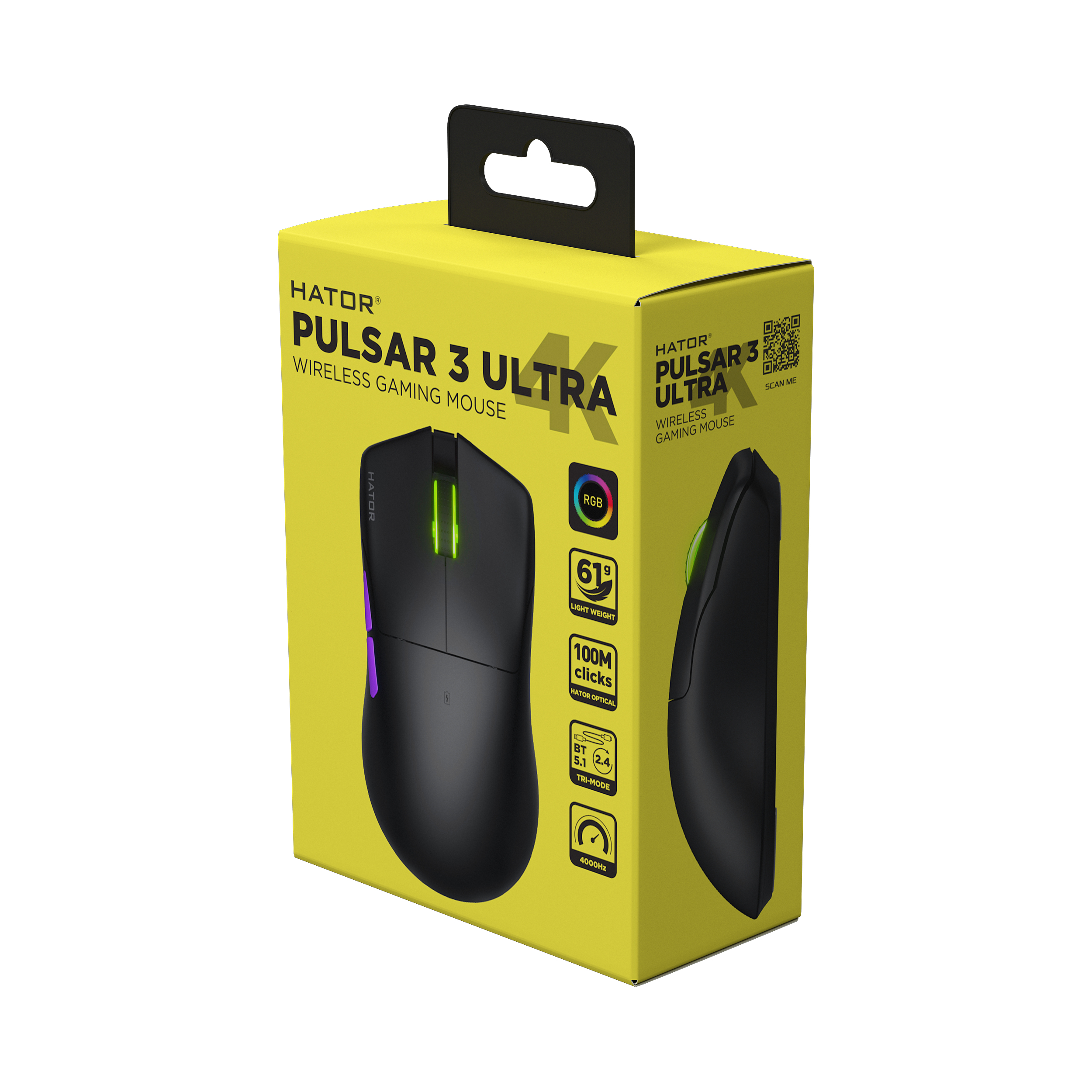 HATOR Pulsar 3 ULTRA 4K Wireless mouse Gaming Mano destra RF Wireless + Bluetooth + USB Type-A Ottico 30000 DPI