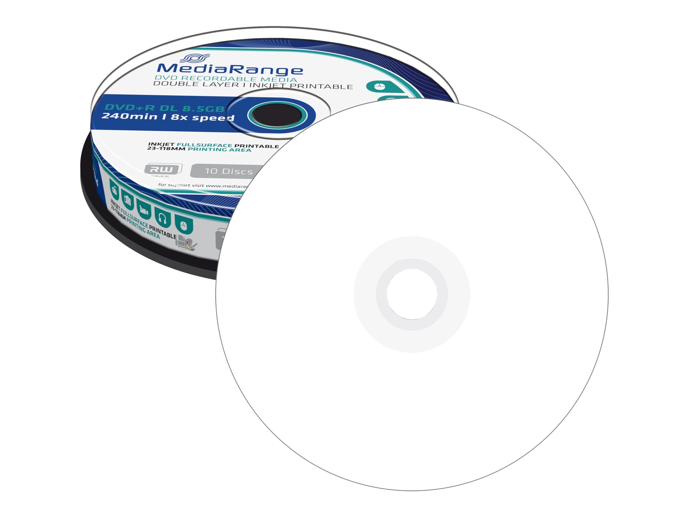 MediaRange DVD+R DL 8.5GB 8x Printable - Pack of 25 - MR474