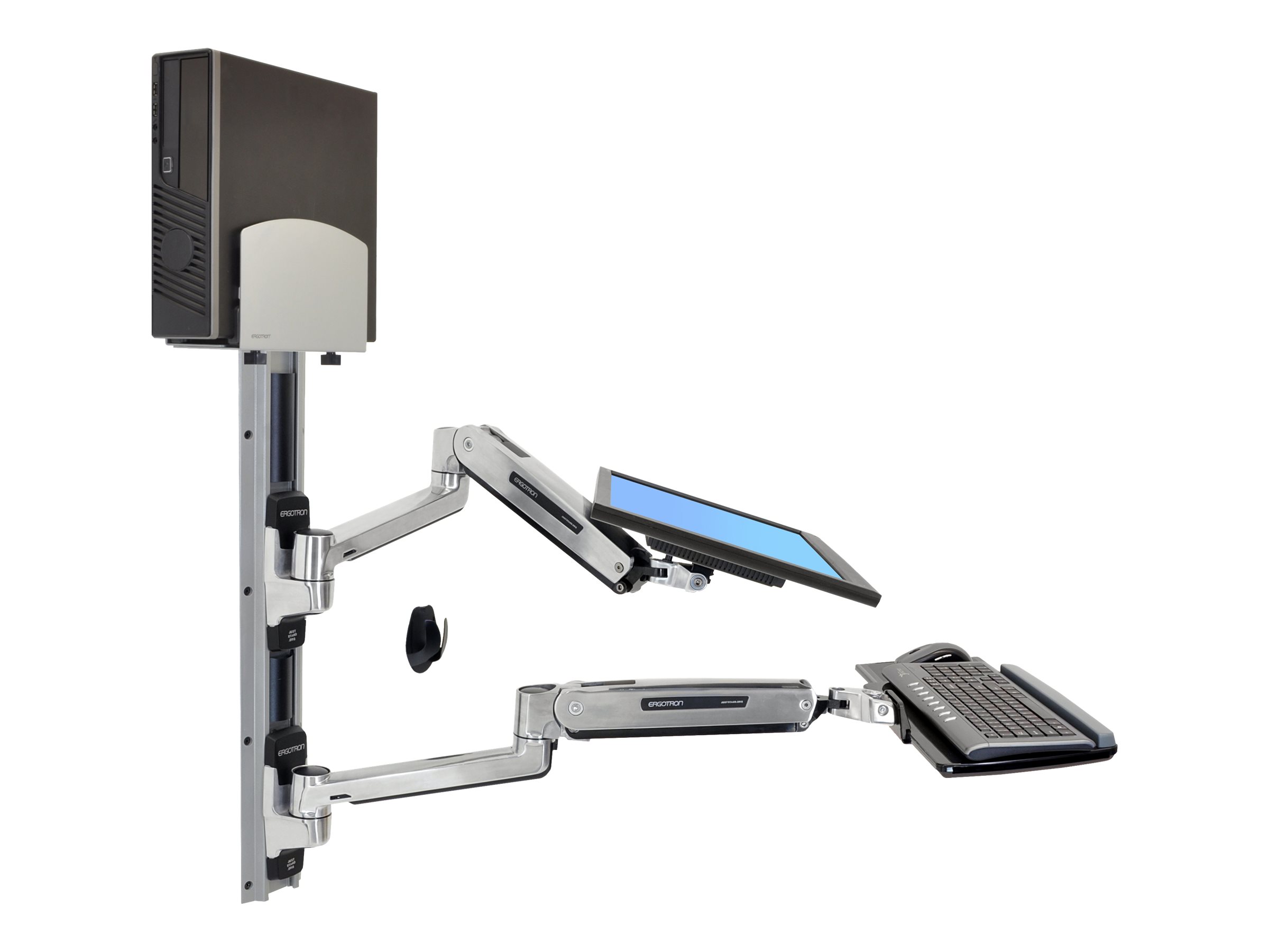 Ergotron LX - Befestigungskit (CPU-Halter, Maushalterung, 2 Schienenabdeckungen, Tastaturarm, 2 Kabelkanle, Handgelenkkissen, Steh-Sitz-Arm, Wandschiene 10, Wandschiene 34) - Patentierte Constant Force Technologie - fr LCD-Display / PC-Ausrstung - mi
