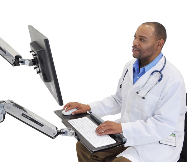 Ergotron LX - Befestigungskit (CPU-Halter, Maushalterung, 2 Schienenabdeckungen, Tastaturarm, 2 Kabelkanle, Handgelenkkissen, Steh-Sitz-Arm, Wandschiene 10, Wandschiene 34) - Patentierte Constant Force Technologie - fr LCD-Display / PC-Ausrstung - mi