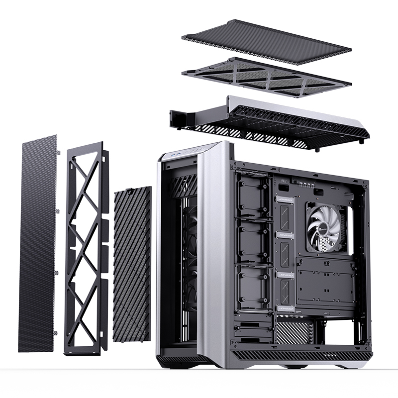 Jonsbo D500 E-ATX Big-Tower Gehuse Tempered Glass - silber - Tower - ATX