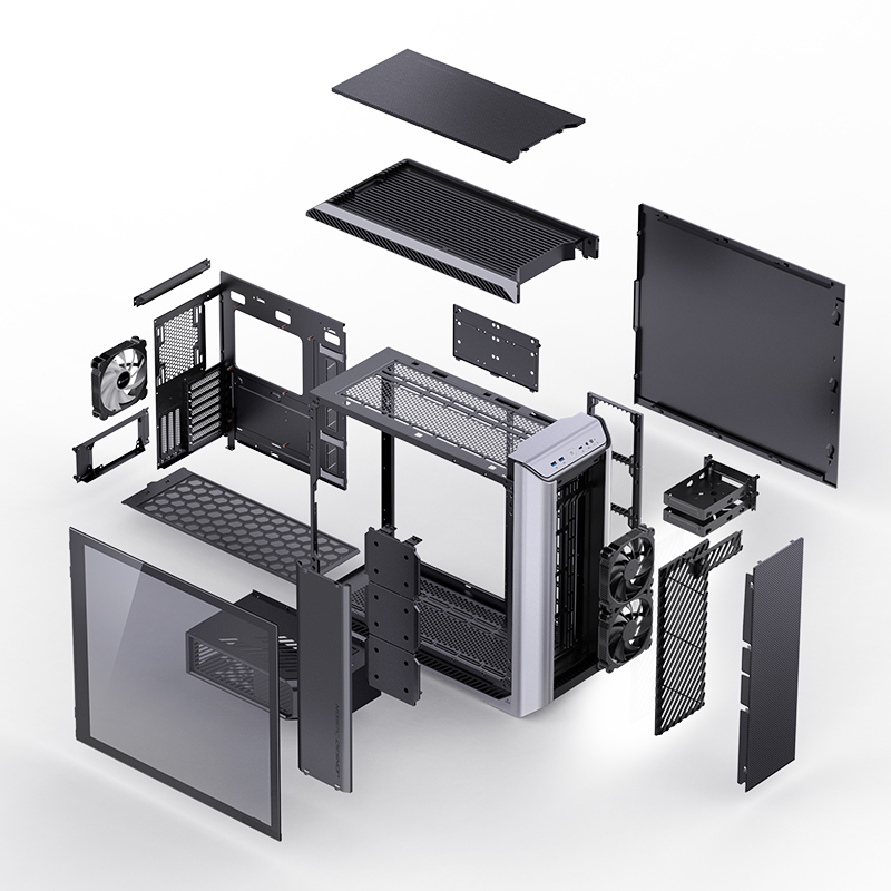 Jonsbo D500 E-ATX Big-Tower Gehuse Tempered Glass - silber - Tower - ATX