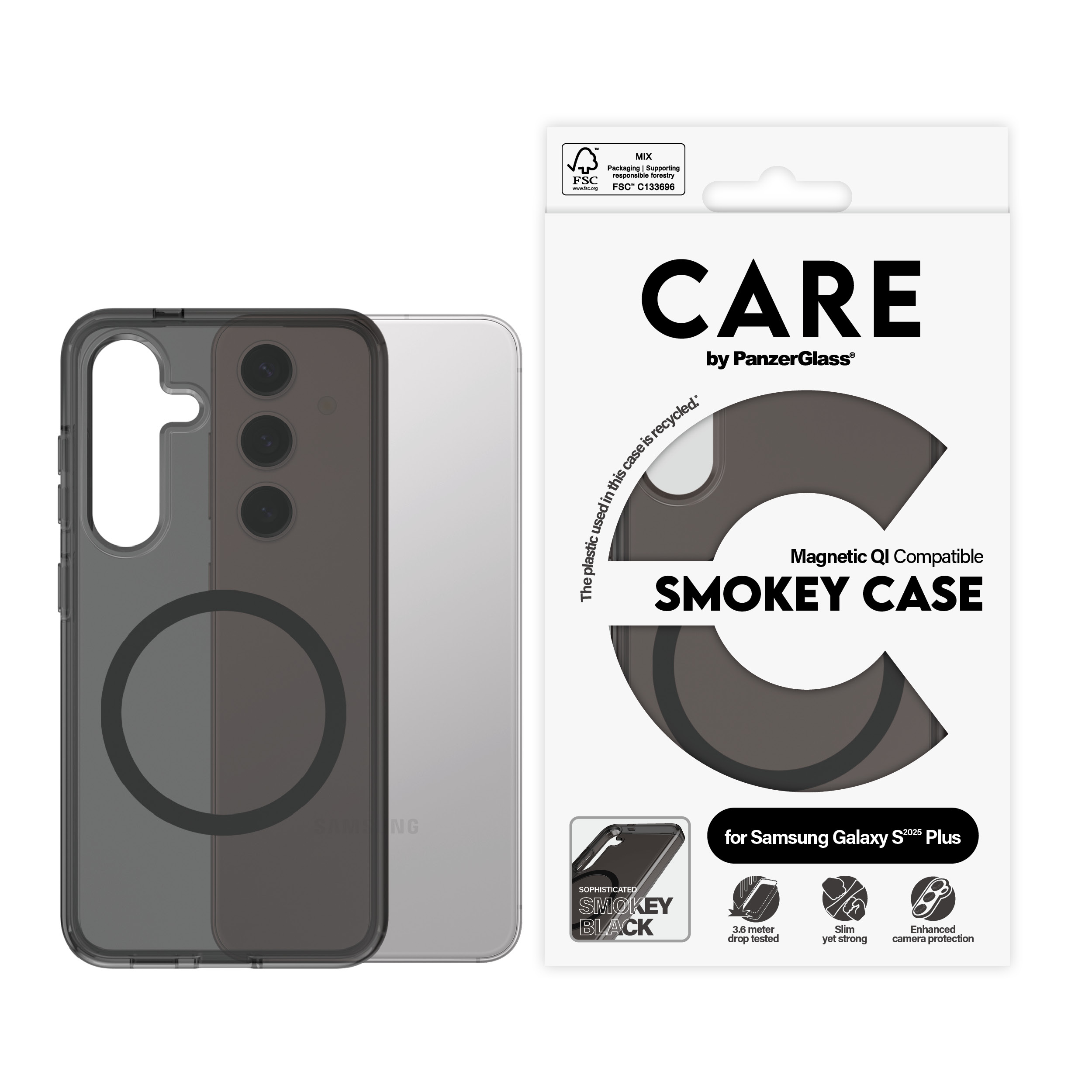 PanzerGlass CARE by  Flagship Case Urban Combat Smokey w. Black Qi Compatible Samsung Galaxy S 2025 Plus