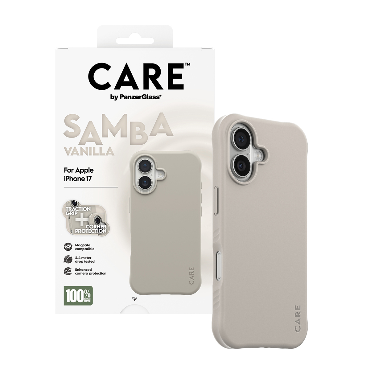 PanzerGlass CARE by � Fashionable Case Samba Vanilla w. MagSafe iPhone 17 custodia per cellulare Cover Beige