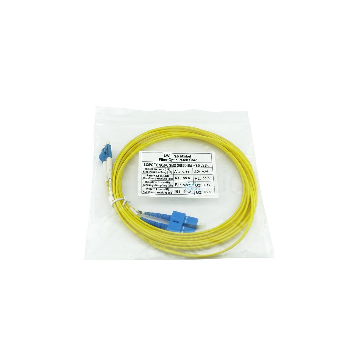 Cisco CAB-SMF-LC-SC-0.5 kompatibles LC-SC Singlemode Patchkabel 0.5 Meter