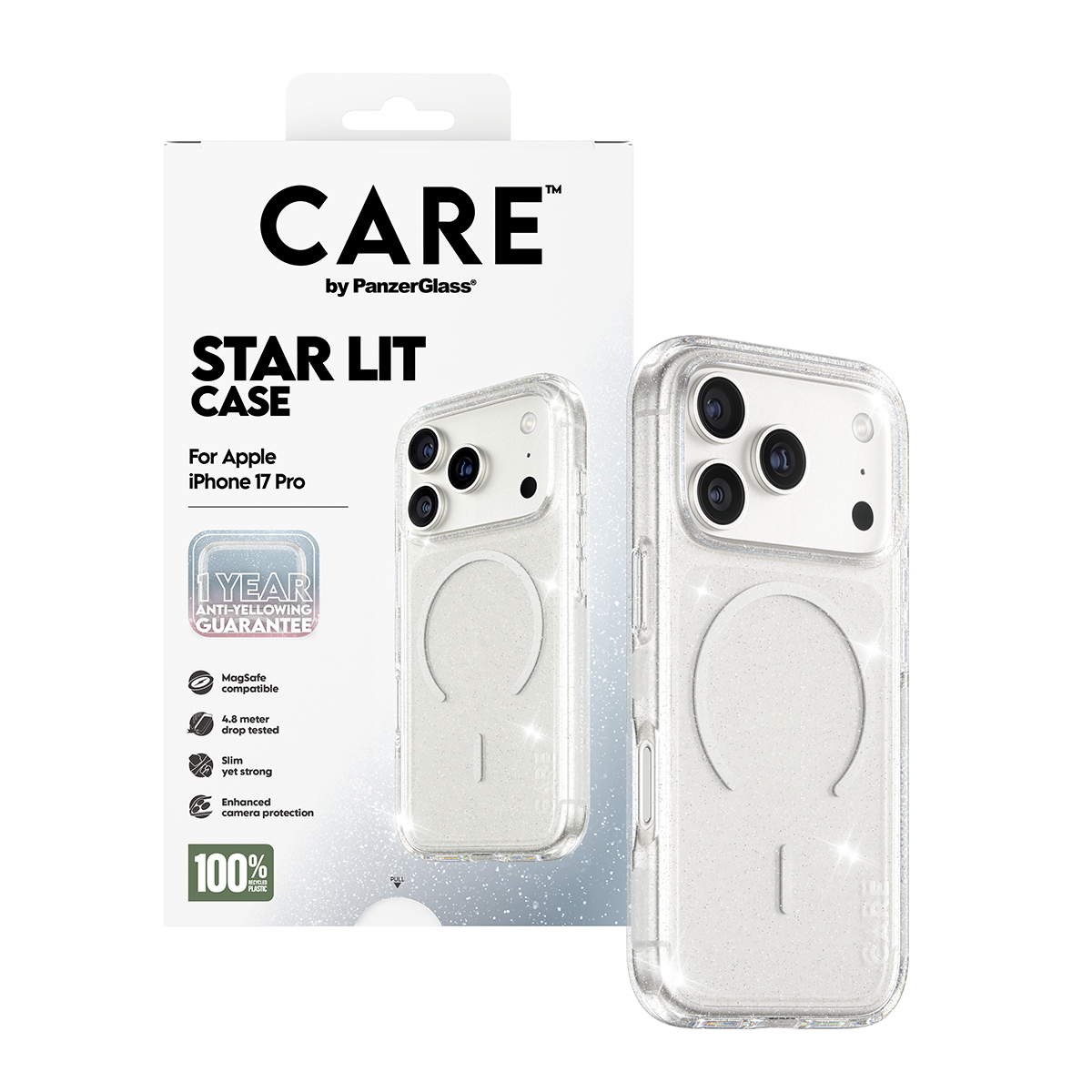 PanzerGlass CARE by � Flagship Case Urban Explorer Star Lit w. White MagSafe iPhone 17 Pro coque de protection pour t�l�phones portables Housse Transparent