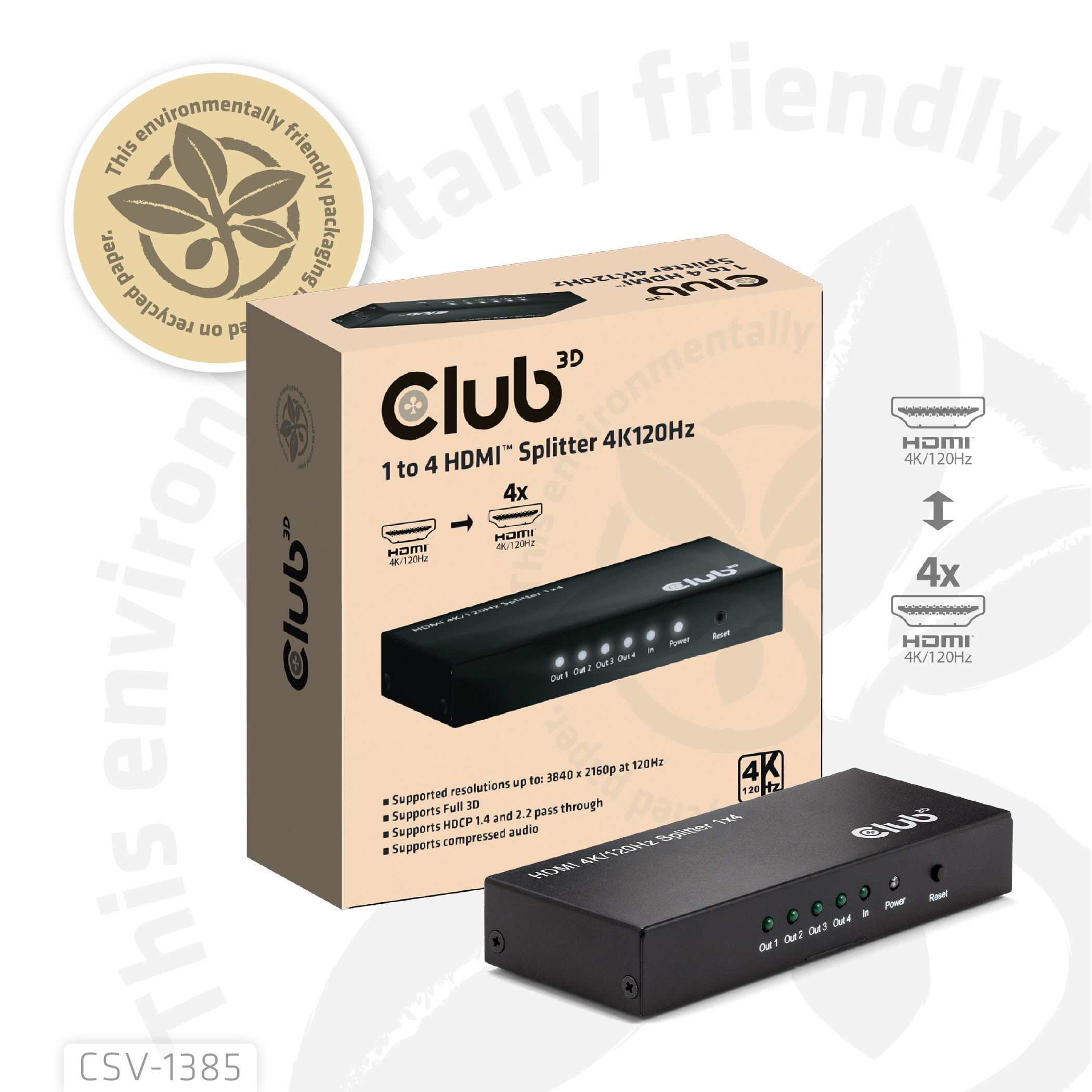 CLUB3D 1 to 4 HDMI Splitter 4K120Hz