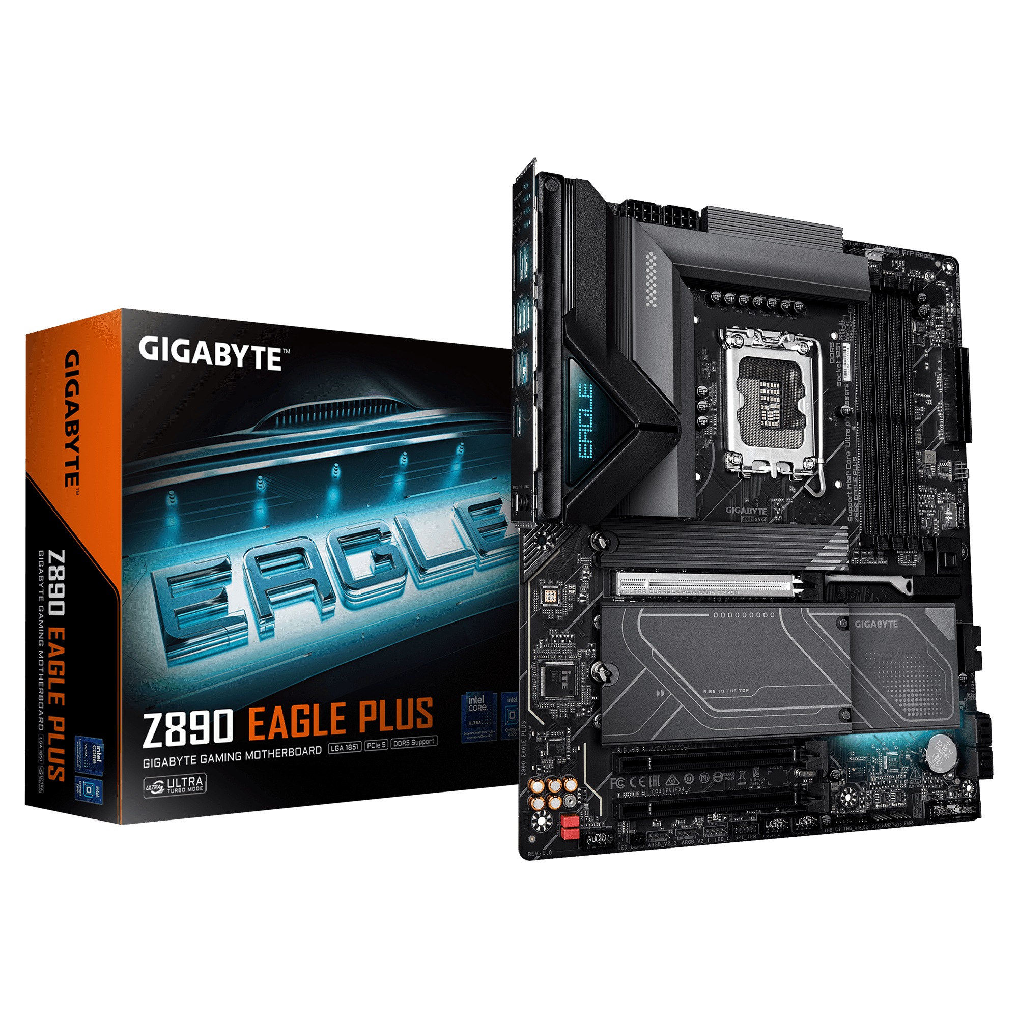 GIGABYTE Z890 EAGLE PLUS Carte M�re Compatible avec les processeurs Intel Core Ultra (S�rie 2), VRM 14+1+2 phases, jusqu � 9466 MHz DDR5 (OC), 1x PCIe 5.0 M.2 + 3x PCIe 4.0 M.2, LAN 2.5 GbE, USB4