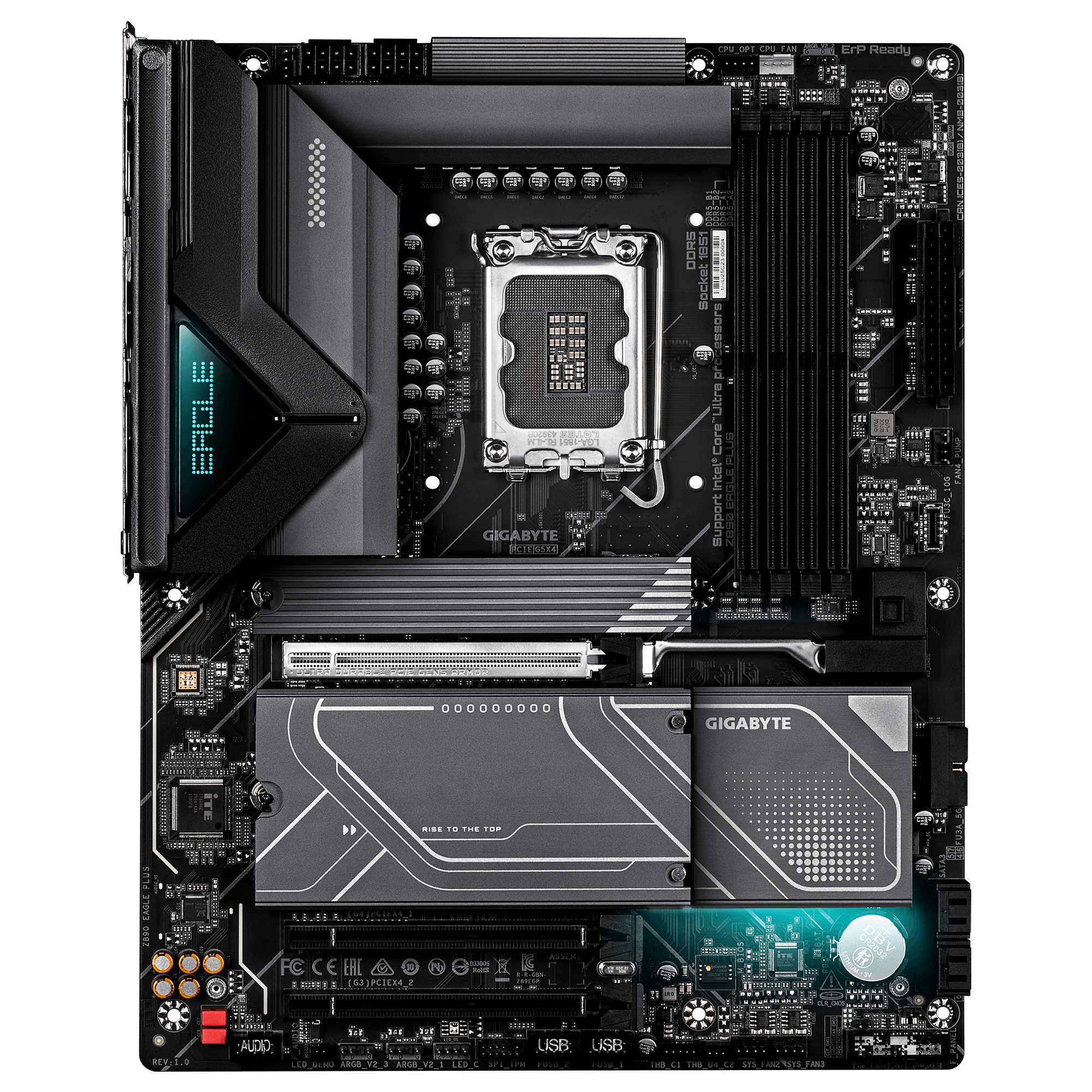 GIGABYTE Z890 EAGLE PLUS Carte M�re Compatible avec les processeurs Intel Core Ultra (S�rie 2), VRM 14+1+2 phases, jusqu � 9466 MHz DDR5 (OC), 1x PCIe 5.0 M.2 + 3x PCIe 4.0 M.2, LAN 2.5 GbE, USB4