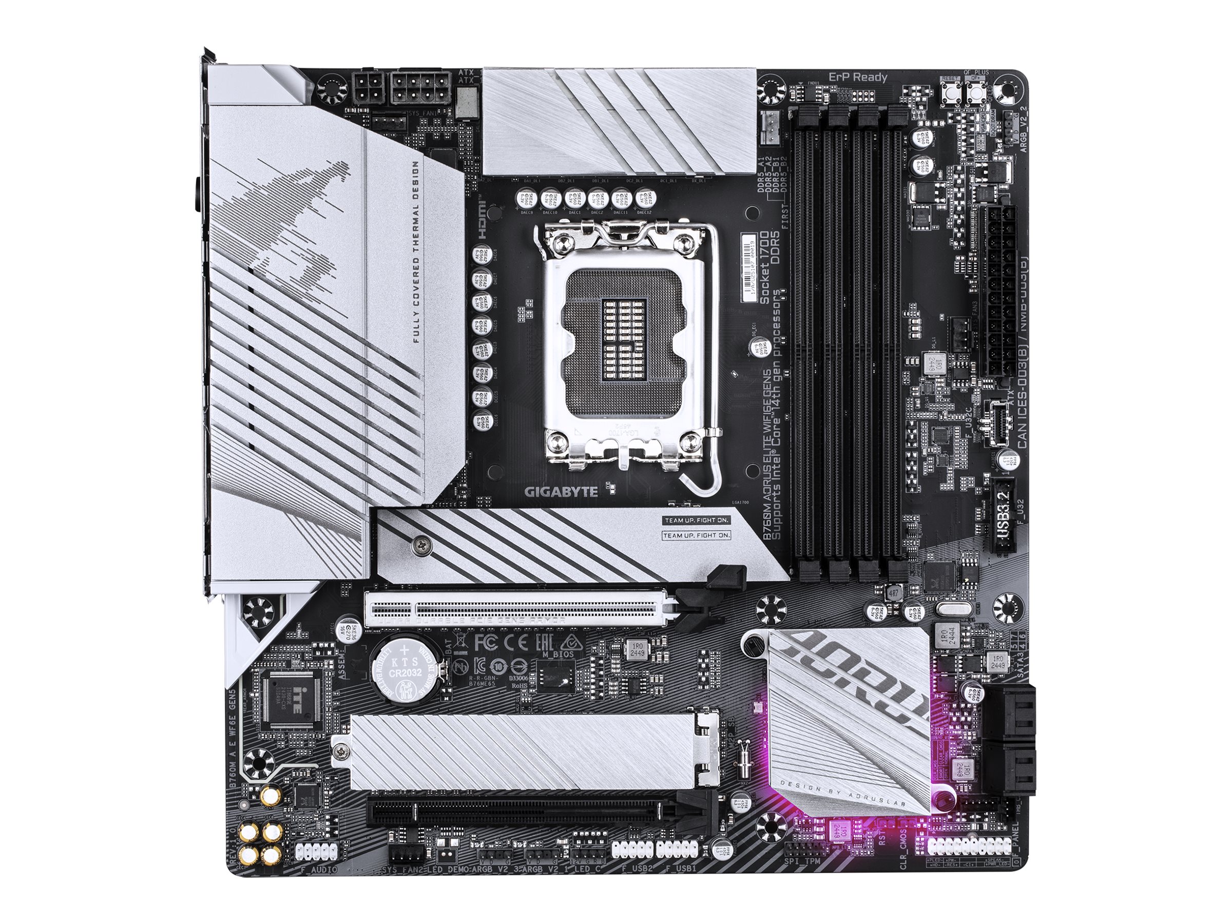 GIGABYTE B760M AORUS ELITE WIFI6E GEN5 Placa Base Compatible con procesadores Intel Core 14 generacin, VRM digital de 12+1+1 fases, hasta 5600 MHz DDR5, 2 x M.2 PCIe 4.0, Wi-Fi 6E, LAN 2.5 GbE, USB 3.2 Gen 2x2
