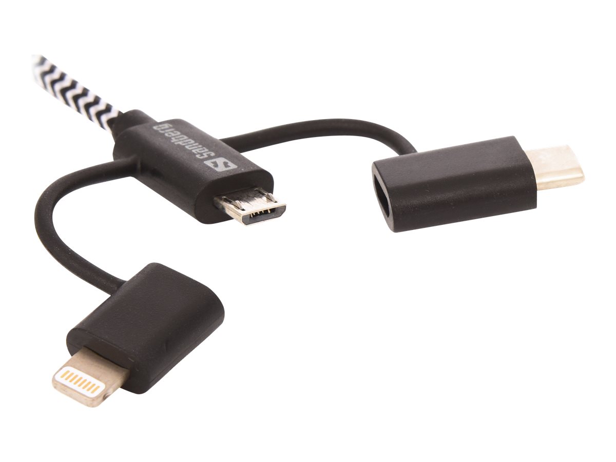 Sandberg 3in1 Lightning+MicroUSB+USB-C 1m
