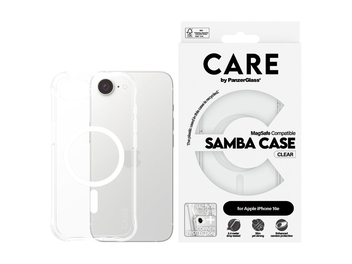 PanzerGlass CARE by � Fashionable Case Samba Transparent w. White Qi Compatible iPhone 16e