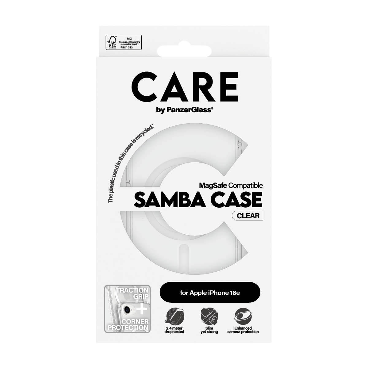 PanzerGlass CARE by � Fashionable Case Samba Transparent w. White Qi Compatible iPhone 16e