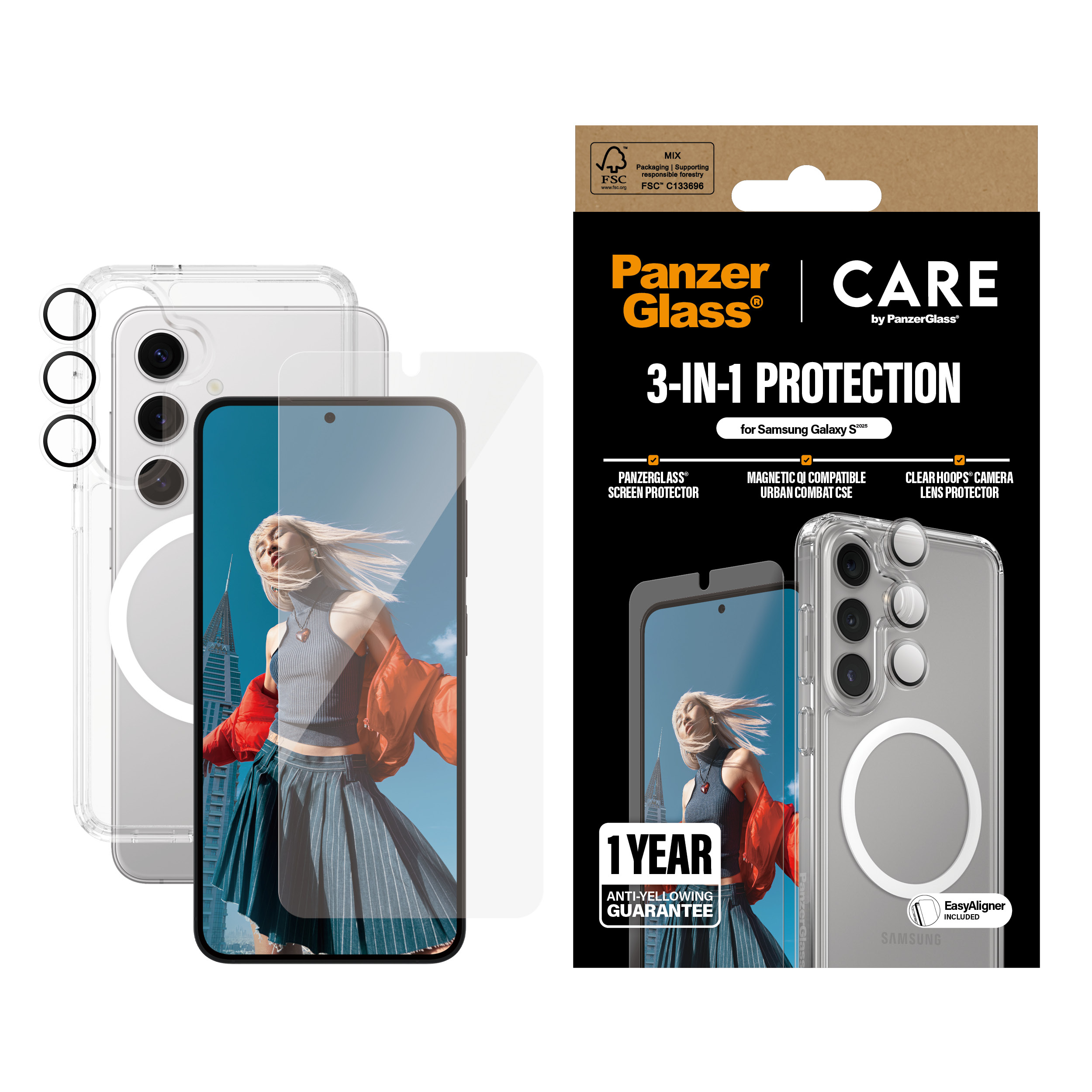 PanzerGlass CARE by � Flagship 3-in-1 Bundle Samsung Galaxy S 2025