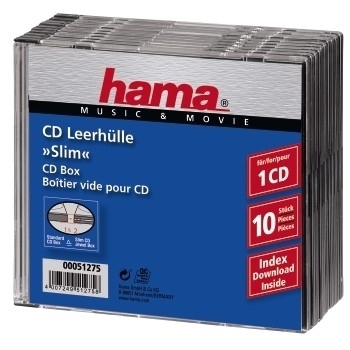 Hama Slim Jewel Case f�r Speicher-CD - Kapazit�t: 1 CD - durchsichtig schwarz (Packung mit 10)