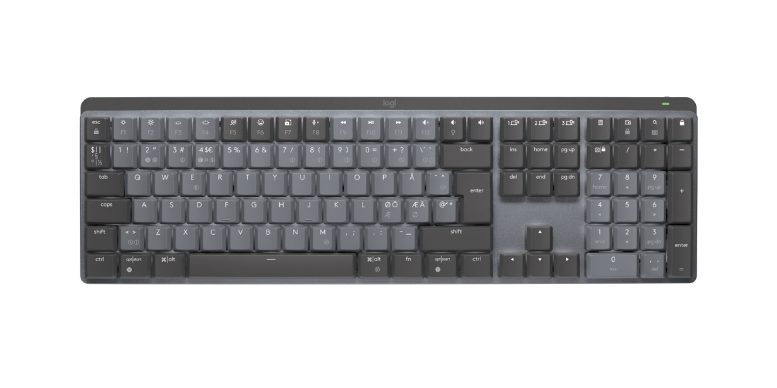 Logitech Master Series MX Mechanical - Tastatur - hinterleuchtet - kabellos - Bluetooth LE - QWERTY - Nordisch (Dnisch/Finnisch/Norwegisch/Schwedisch)