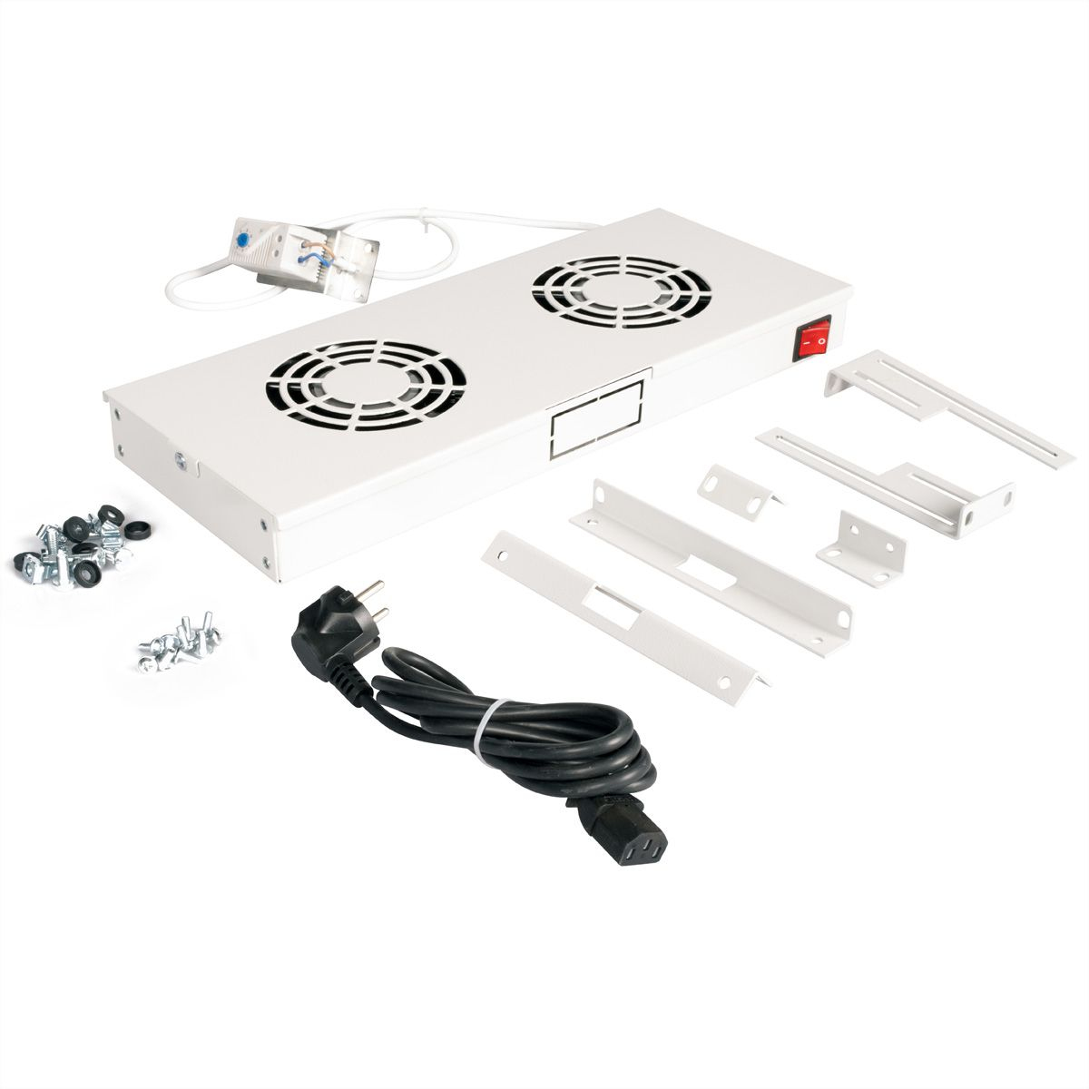 ROLINE Rack-L�fter - 2 L�fter mit Thermostat - auf Dach montierbar - RAL 7035, Hellgrau - 48.3 cm (19)