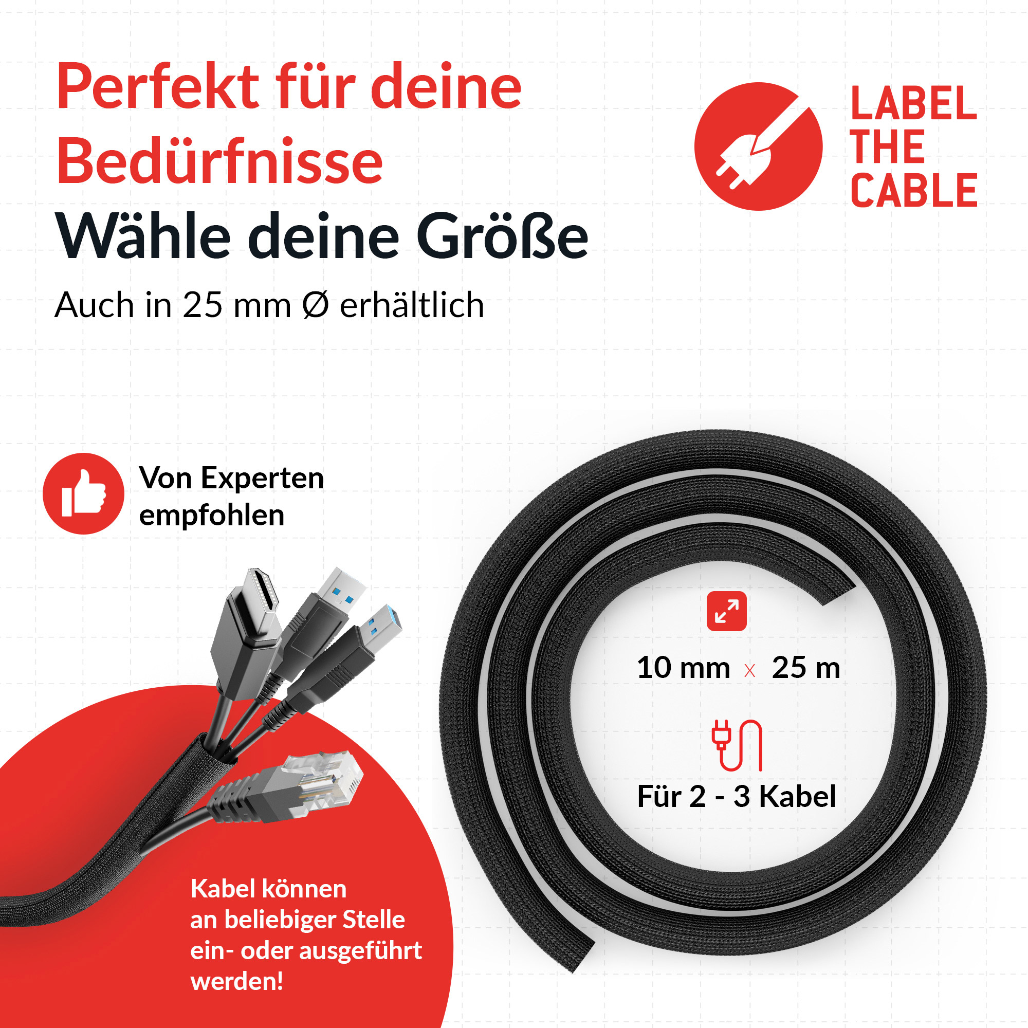 Label-the-cable LTC Kabelschlauch Pro Cable Tube zum B�ndeln&Ordnen schw