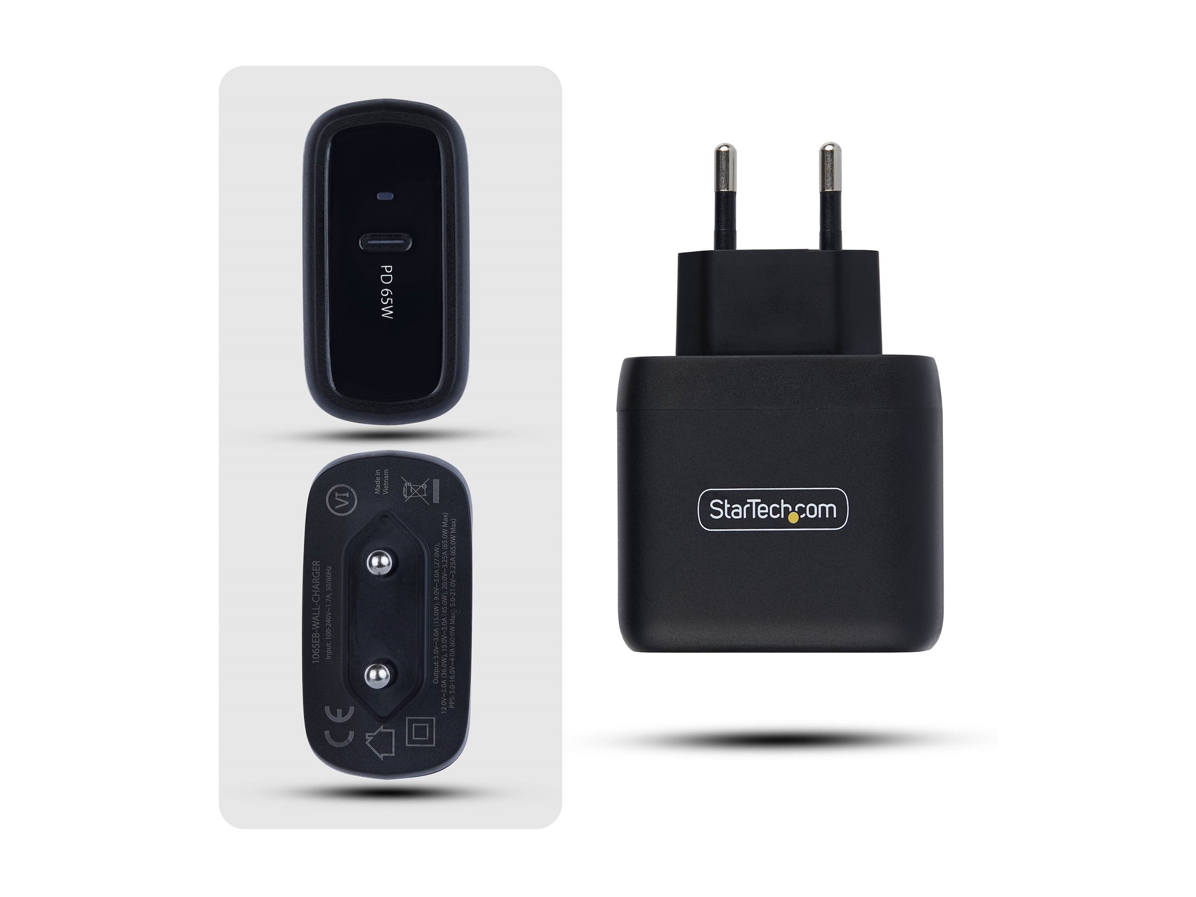StarTech.com Chargeur PC Portable USB-C 65W, Chargeur Mural GaN Compact Pour Dell, XPS, HP ProBook, MacBook Pro, Surface Pro, Noir