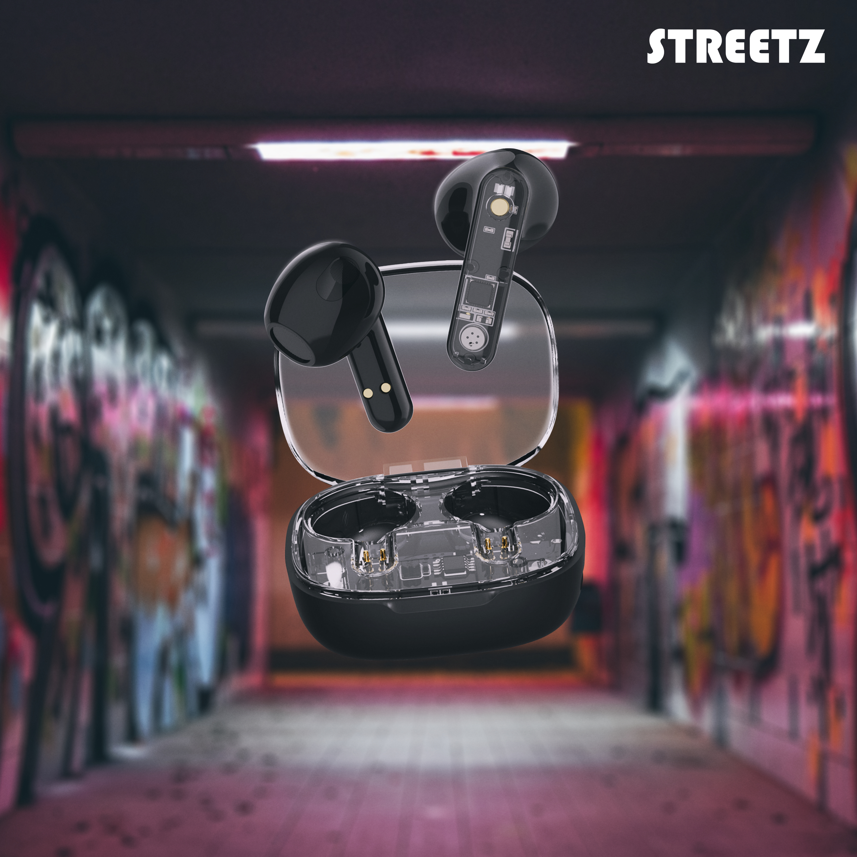 Streetz BT TWS In-Ear Kopfh�rer Transparent schwarz