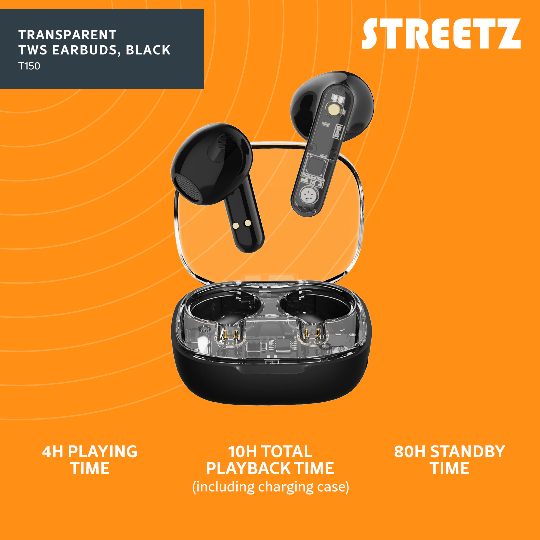 Streetz BT TWS In-Ear Kopfh�rer Transparent schwarz