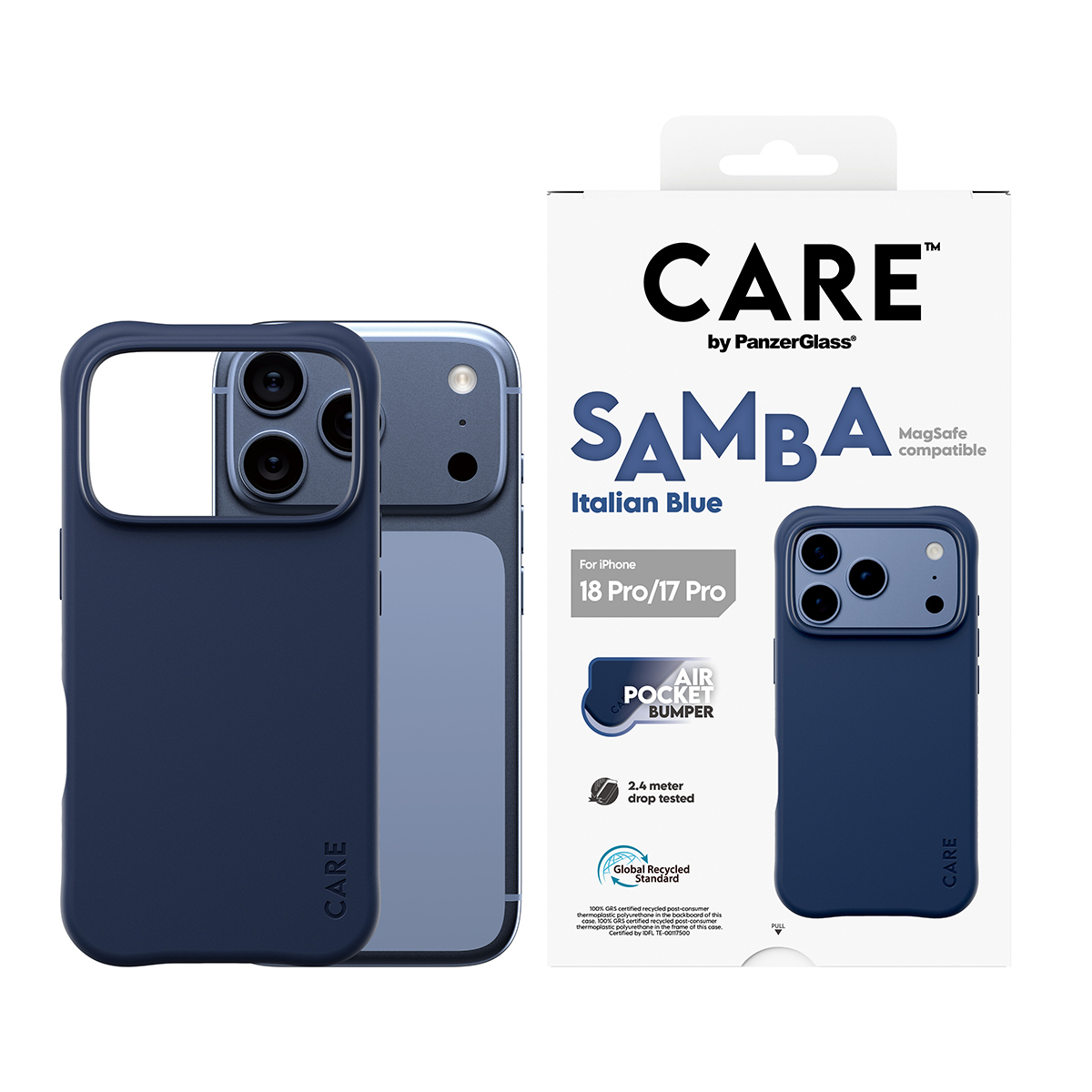 PanzerGlass CARE by � Samba Case Italian Blue w. MagSafe iPhone 2026 Pro | 17 Pro coque de protection pour t�l�phones portables Housse Bleu