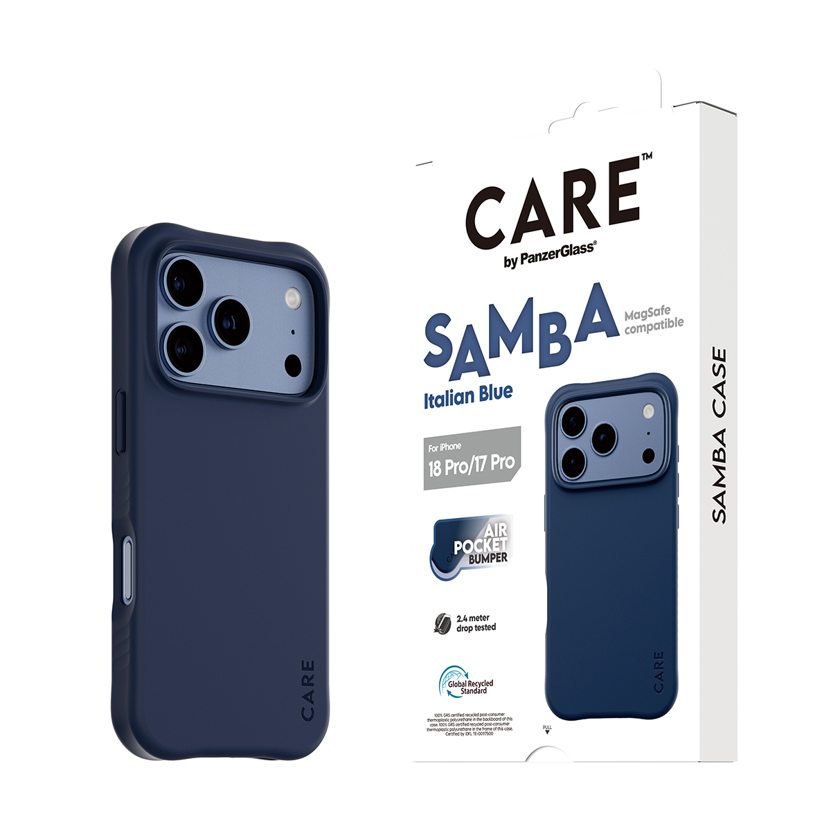 PanzerGlass CARE by � Samba Case Italian Blue w. MagSafe iPhone 2026 Pro | 17 Pro coque de protection pour t�l�phones portables Housse Bleu