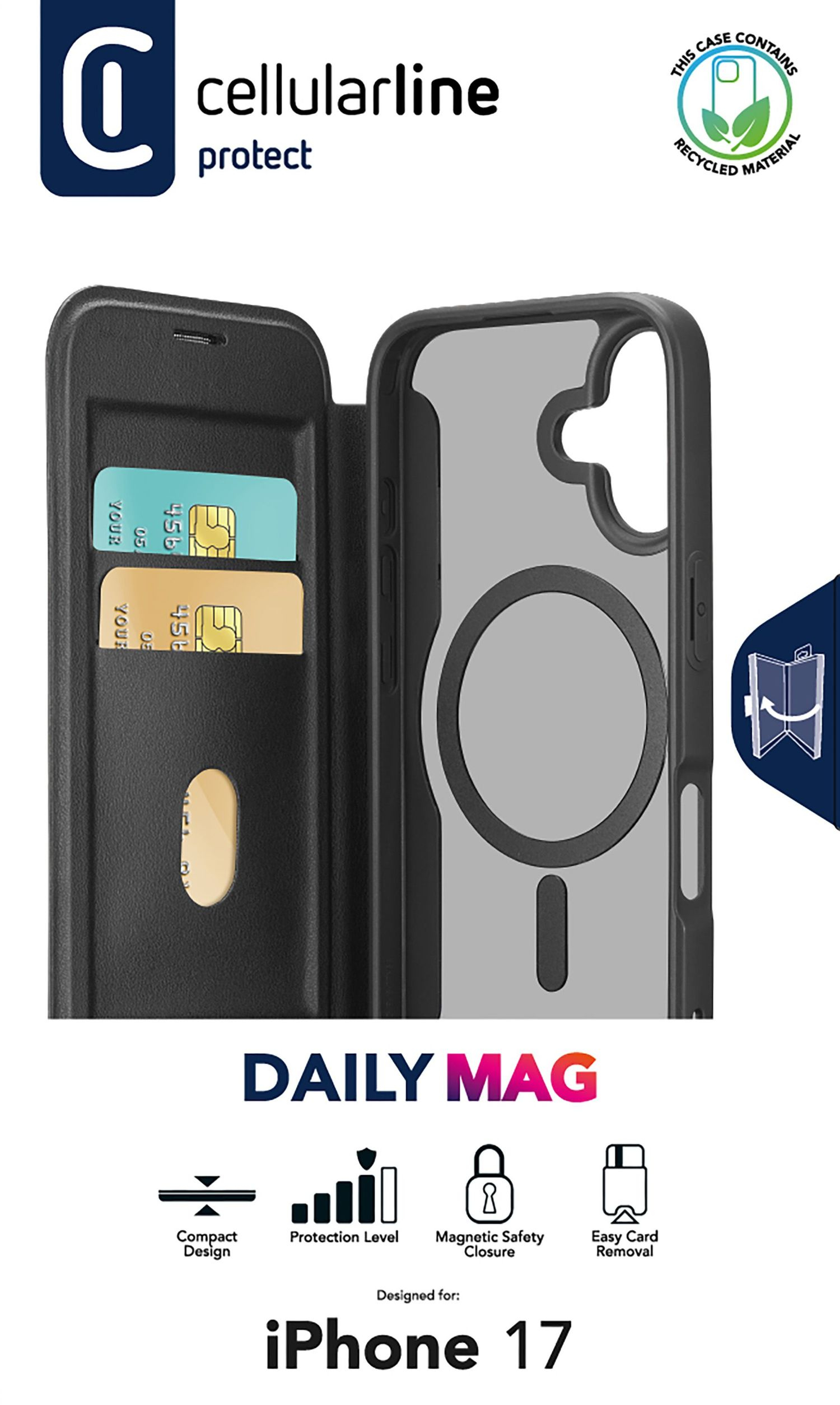Cellularline Book Case Daily MAG iPhone 17 Black